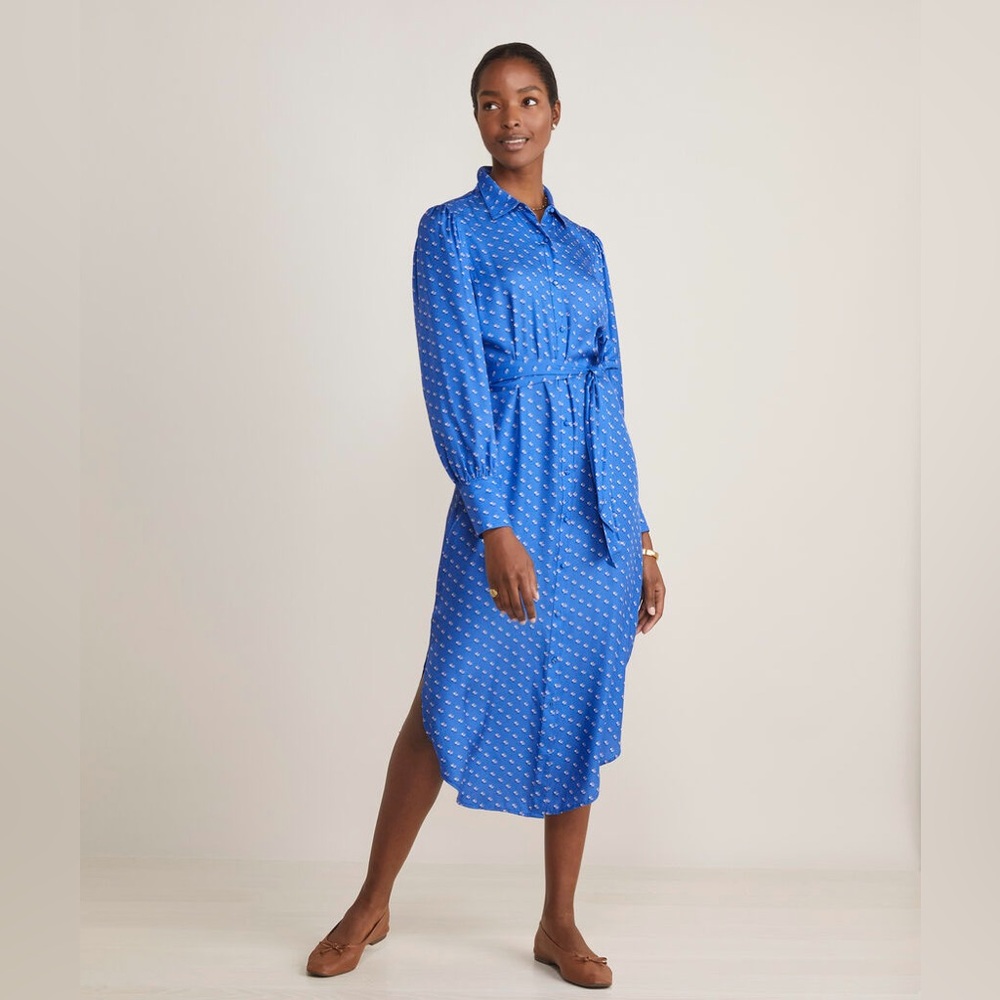 Vineyard Vines silk twill midi shirt dress, NWT, size L